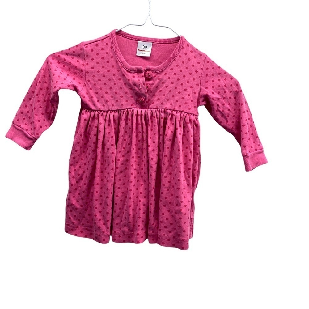 Hanna Andersson Pink Red Polka Dots Cotton Long Sleeve Dress Size 2